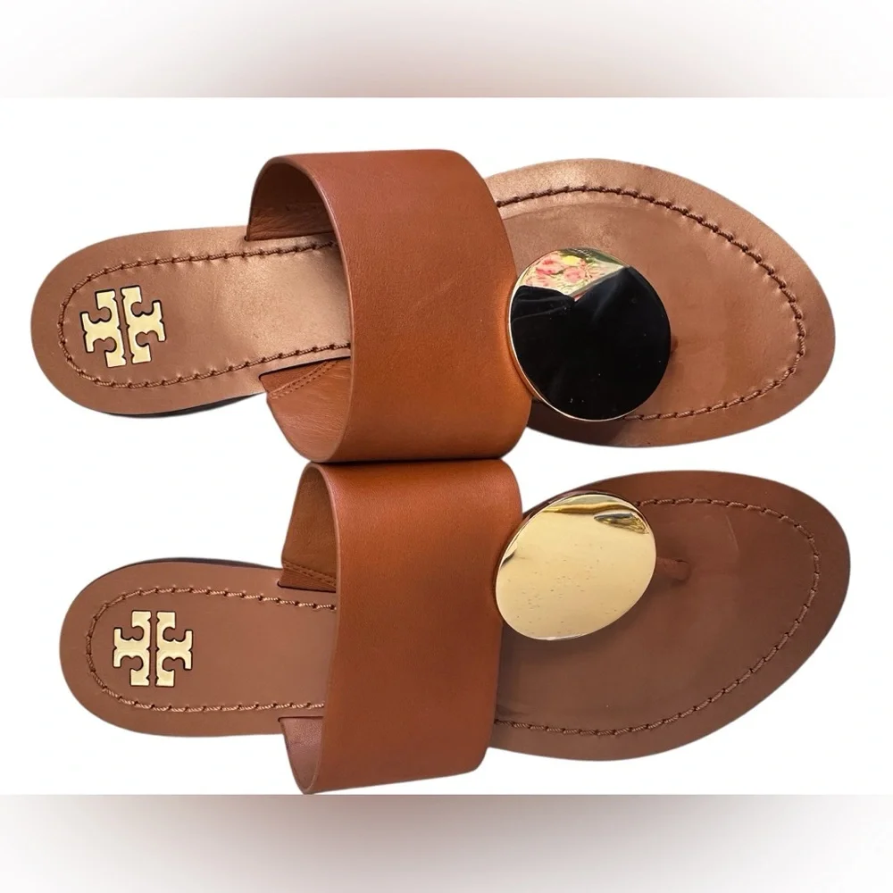 Tory Burch Patos Disk Leather Slides - Picture 2 of 6